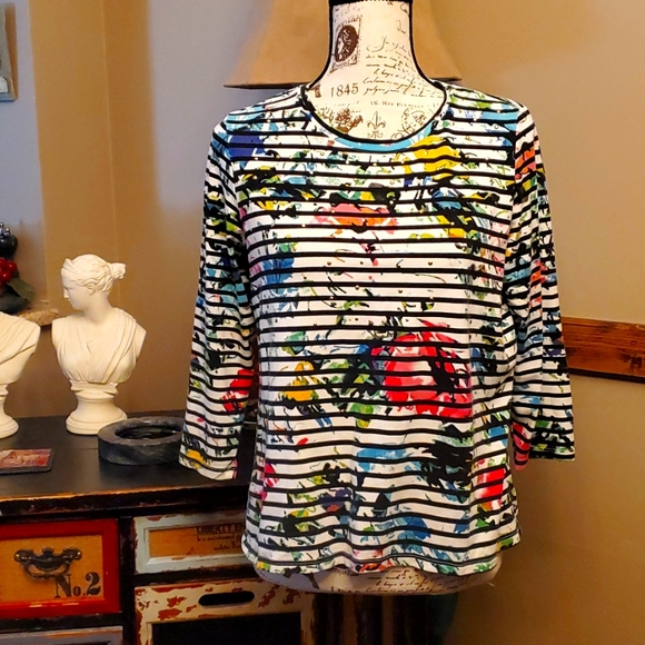 Raffaello weekend multi colored striped shirt sz MP - Picture 1 of 5